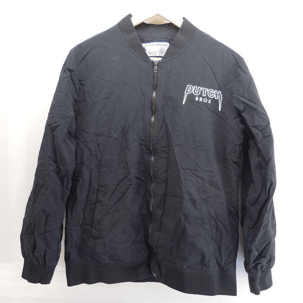 Dutch Bros Jacket Mens Small Black Bomber Coffee‎ Logo Full Zip Quilted READ